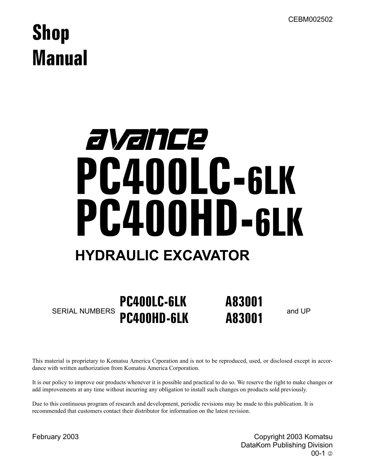 PC400LC-6LK PC400HD-6LK Shop Manual